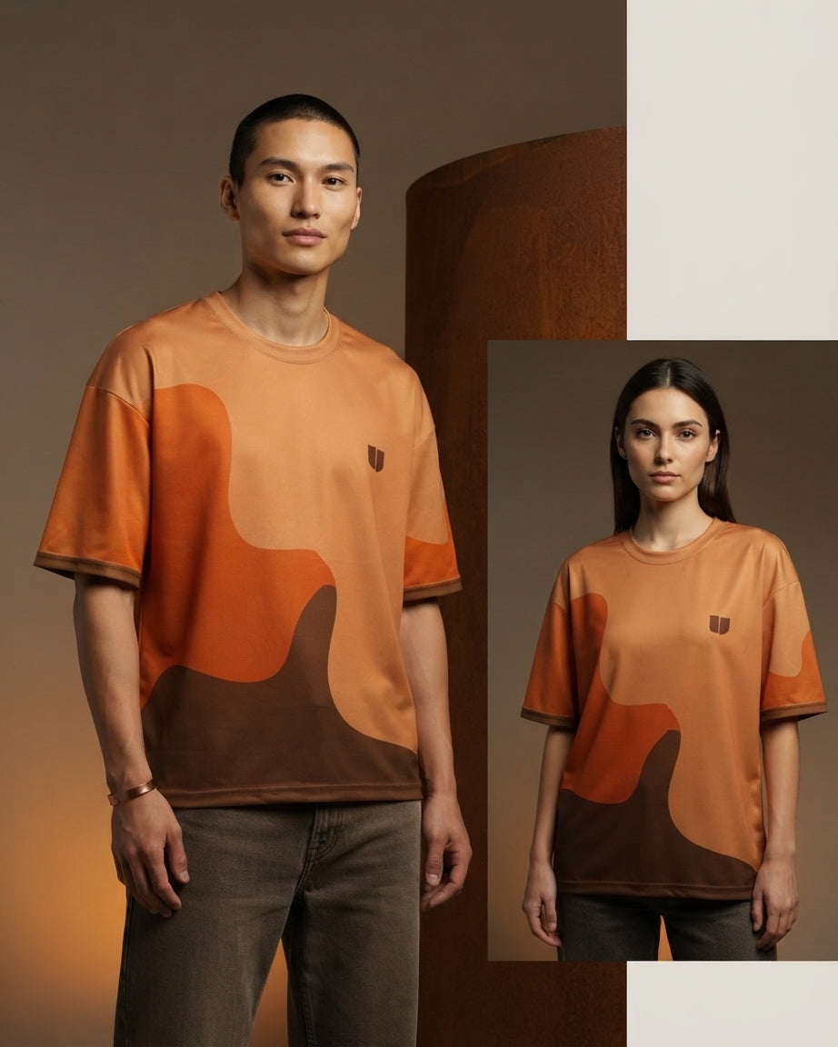 Weavy Paneled Tee — Rust & Cognac