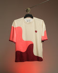 Weavy Paneled Tee — Coral & Maroon