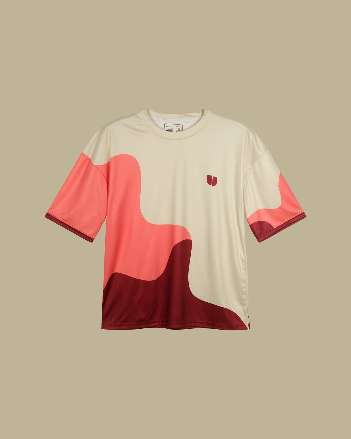 Weavy Paneled Tee — Coral & Maroon