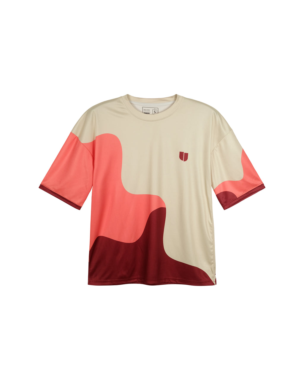 Weavy Paneled Tee — Coral & Maroon