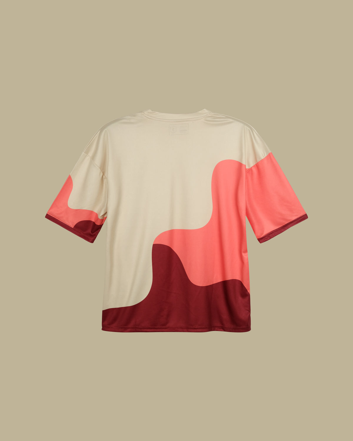 Weavy Paneled Tee — Coral & Maroon